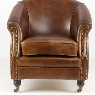 Fauteuils - Fauteuil Le Dominique en cuir cigare vintage – Confort et élégance - JP2B DECORATION