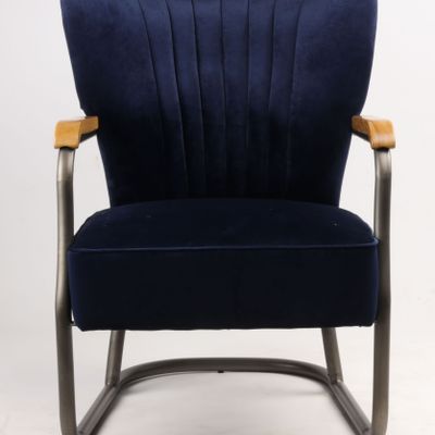 Fauteuils - Fauteuil Loop Indus en velours bleu océan – Design et confort industriel - JP2B DECORATION