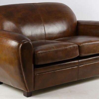 Sofas - La Normandie Paquebot Club Leather Sofa - 2-Seater Vintage Cigar - JP2B DECORATION