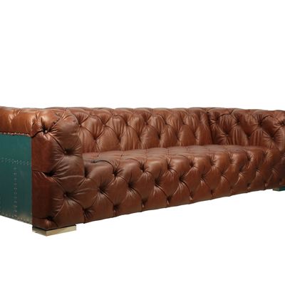 Sofas - Chester Aero Black sofa in genuine leather and aluminum, industrial style - JP2B DECORATION