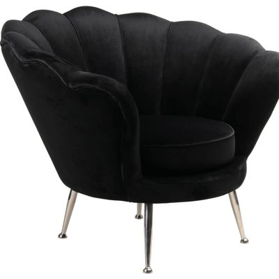 Armchairs - Fleur Velvet Armchair in Black – Floral Elegance and Comfort - JP2B DECORATION