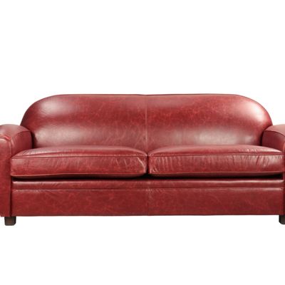 Sofas - Grand Club Paquebot Sofa in genuine leather, vintage 3-seater - JP2B DECORATION