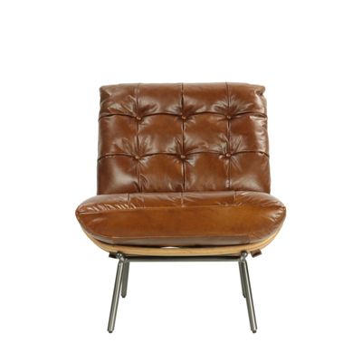 Fauteuils - Fauteuil Jansen cuir vieilli, style vintage années 70, pieds métal - JP2B DECORATION