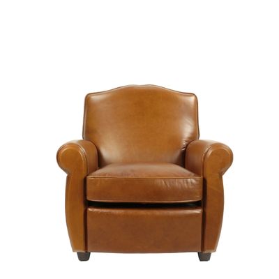 Armchairs - Charleston Club Chair, Havana leather, rounded back, classic design - JP2B DECORATION