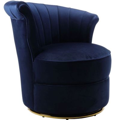 Fauteuils - Fauteuil Swan Bleu - Design compact et pivotant en velours - JP2B DECORATION