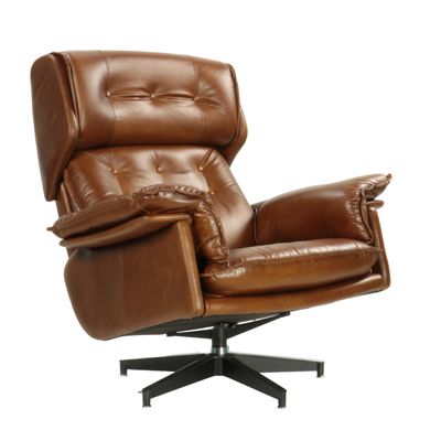 Fauteuils - Fauteuil Sessel cuir Havana, assise moelleuse, design classique - JP2B DECORATION