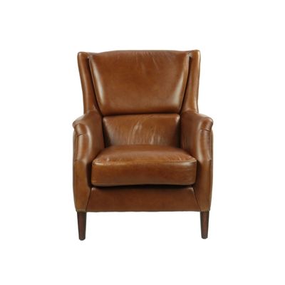 Fauteuils - Fauteuil Library cuir Havana, assise large et confortable, style classique - JP2B DECORATION
