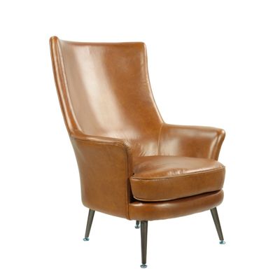 Fauteuils - Fauteuil Tampa cuir Havana, large et confortable, design classique - JP2B DECORATION
