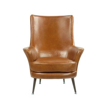 Armchairs - Tampa Armchair, Havana leather, large and comfortable, classic design - JP2B DECORATION