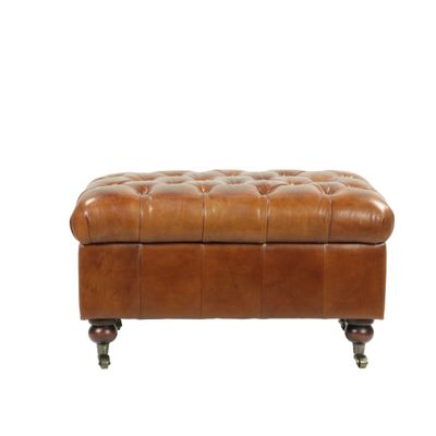 Fauteuils - Pouf Ottoman coffre en cuir style Chesterfield, pratique et élégant - JP2B DECORATION