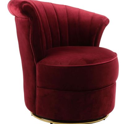 Fauteuils - Fauteuil Velours Rouge - Design compact et pivotant - JP2B DECORATION