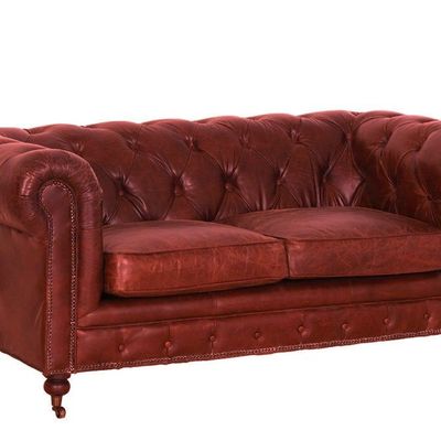 Canapés - Canapé Chesterfield Cigare 2 places en cuir véritable, design vintage - JP2B DECORATION