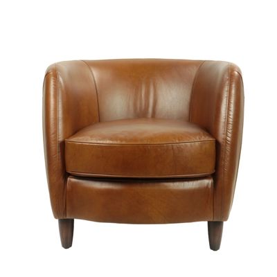 Armchairs - Roly Armchair in Havana Leather, compact and refined - JP2B DECORATION