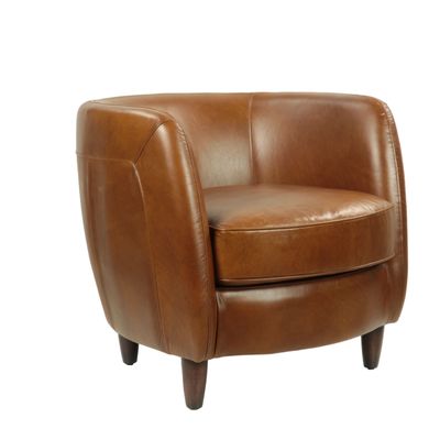 Armchairs - Roly Armchair in Havana Leather, compact and refined - JP2B DECORATION