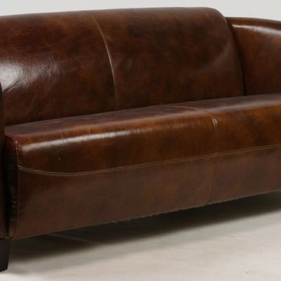 Sofas - Georgio 3-seater sofa in genuine leather, vintage cigar style - JP2B DECORATION