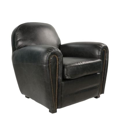 Fauteuils - Fauteuil Club Black cuir vieilli, style classique, confort exceptionnel - JP2B DECORATION