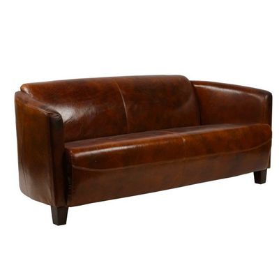 Sofas - Georgio 3-seater sofa in genuine leather, vintage cigar style - JP2B DECORATION