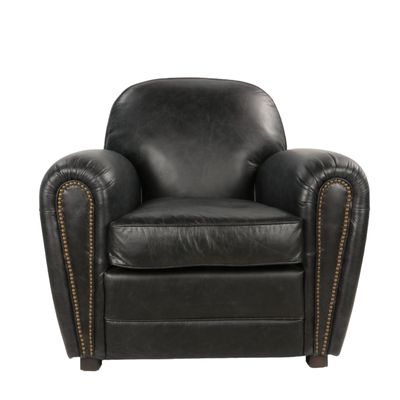 Fauteuils - Fauteuil Club Black cuir vieilli, style classique, confort exceptionnel - JP2B DECORATION