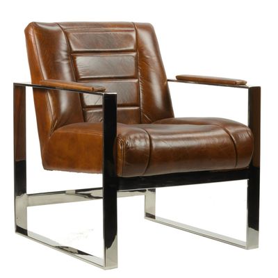 Armchairs - Oregon armchair in genuine leather, vintage and sturdy design - JP2B DECORATION