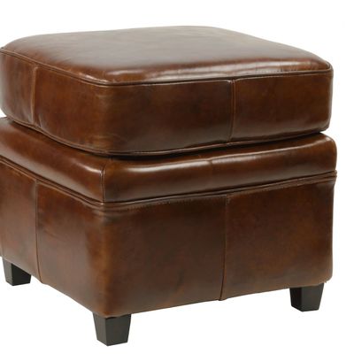 Stools - Club 2 footstool in genuine leather, vintage design - JP2B DECORATION