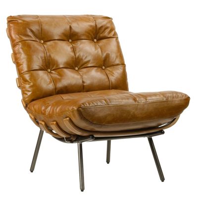 Fauteuils - Fauteuil Jansen en cuir véritable, style vintage années 70 - JP2B DECORATION