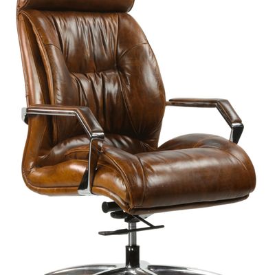 Fauteuils - Fauteuil de Direction en cuir véritable avec roulettes, réglable et ergonomique - JP2B DECORATION
