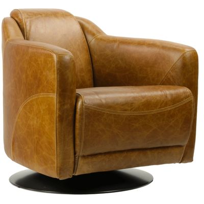 Armchairs - Gentleman swivel armchair in genuine leather, vintage and elegant design - JP2B DECORATION