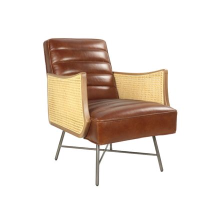 Fauteuils - Fauteuil en cuir et cannage, design moderne, assise confortable - JP2B DECORATION