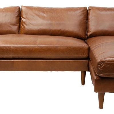 Sofas - Midwood sectional sofa in genuine leather, warm and spacious ambiance - JP2B DECORATION