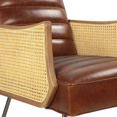 Fauteuils - Fauteuil en cuir et cannage, design moderne, assise confortable - JP2B DECORATION