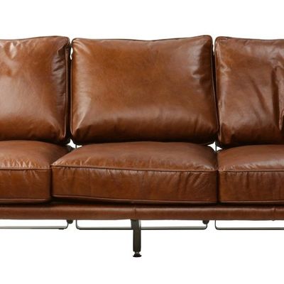 Sofas - Williamsburg 3-seater sofa in genuine leather, modern industrial design - JP2B DECORATION