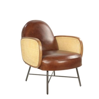 Armchairs - Leather and metal armchair, modern design, comfortable seating - JP2B DECORATION