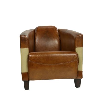 Armchairs - L'élégant armchair in genuine leather and jute, vintage chic design - JP2B DECORATION