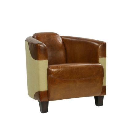 Fauteuils - Fauteuil L'élégant en cuir et toile de jute, design vintage chic - JP2B DECORATION