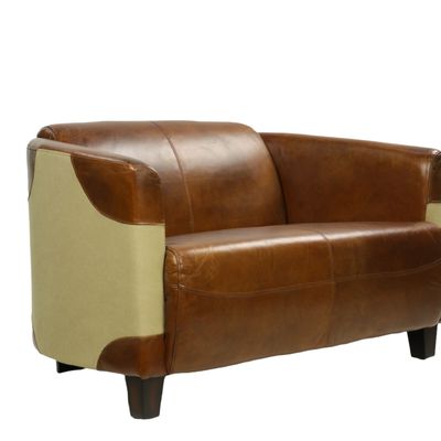 Sofas - L'élégant 2-seater sofa in genuine leather and jute, authentic vintage style - JP2B DECORATION