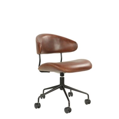 Fauteuils - Fauteuil en cuir et métal sur roulettes, design moderne, assise ergonomique - JP2B DECORATION