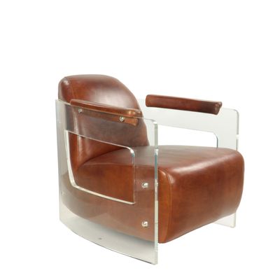 Armchairs - Leather and Plexiglas armchair, modern design, comfortable seating - JP2B DECORATION
