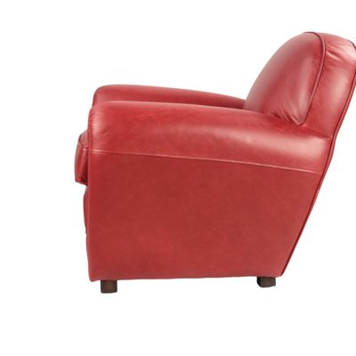 Armchairs - Red leather Club Chair, timeless design, round back - JP2B DECORATION