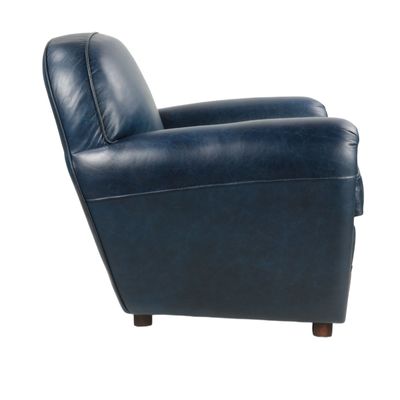 Fauteuils - Fauteuil Club en cuir bleu, design indémodable, dossier rond - JP2B DECORATION