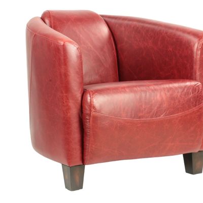 Armchairs - Georgio leather armchair, red, sleek design, compact and elegant - JP2B DECORATION