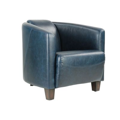 Armchairs - Georgio leather armchair, blue, sleek design, compact and elegant - JP2B DECORATION