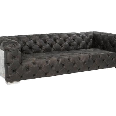 Sofas - Chester Aero Black Sofa in Leather and Aluminium, Industrial Design - JP2B DECORATION