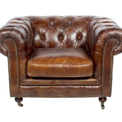 Armchairs - Chesterfield Cigar Armchair in Leather - Vintage Design and Unmatched Comfort - JP2B DECORATION