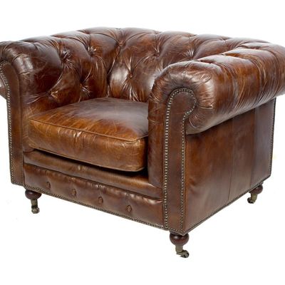 Fauteuils - Fauteuil Chesterfield Cigare en cuir - Design vintage et confort inégalé - JP2B DECORATION