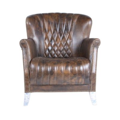 Armchairs - Aero Java Wing Chair in Leather and Aluminium, Vintage Aviator Design - JP2B DECORATION