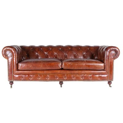 Sofas - Chesterfield Cigar 3-Seater Leather Sofa - Classic Design and Comfort - JP2B DECORATION