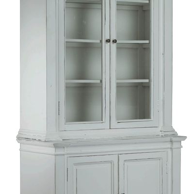 Bibliothèques - Buffet 2 corps en bois blanc vieilli, design rustique, 215 cm - JP2B DECORATION
