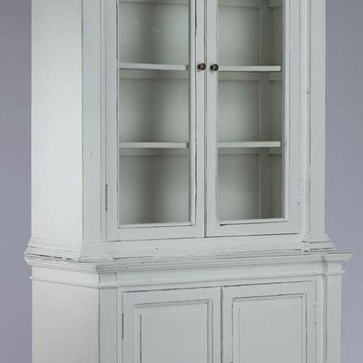 Bookshelves - Two-part buffet in aged white wood, rustic design, 215 cm - JP2B DECORATION