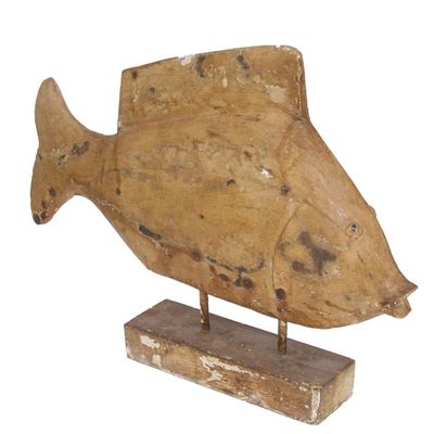 Decorative objects - Fish sculpture in recycled wood, distressed yellow finish, 60 cm - JP2B DECORATION