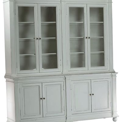 Bibliothèques - Buffet 2 corps en bois blanc vieilli, design rustique, 215 cm - JP2B DECORATION